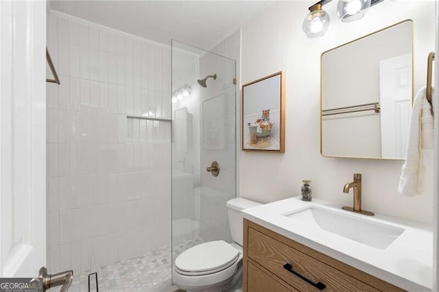 1420 Defoors Dr NW, Atlanta, GA 30318 - full bathroom featuring toilet, walk in shower, and vanity
