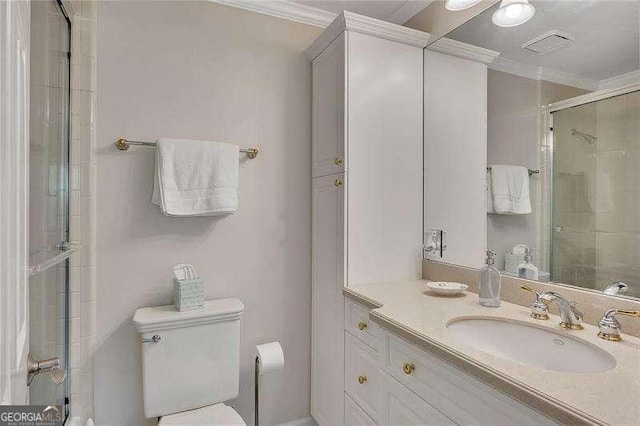 110 Barrington Hills Dr Unit 110, Atlanta, GA 30350 - full bath with a shower with shower door, crown molding, vanity, and toilet