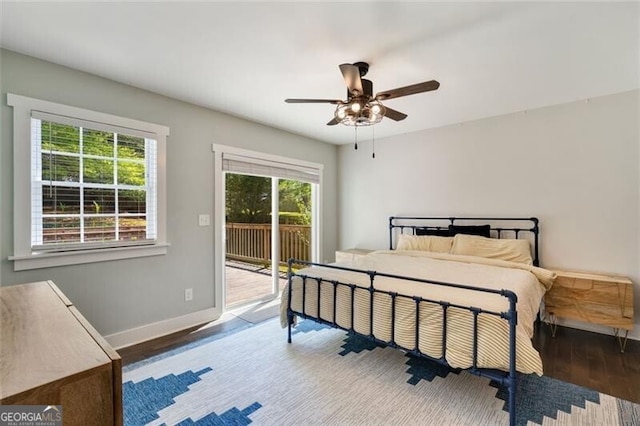 1535 Deerwood Dr, Decatur, GA 30030 - bedroom with baseboards, wood finished floors, access to outside, and ceiling fan