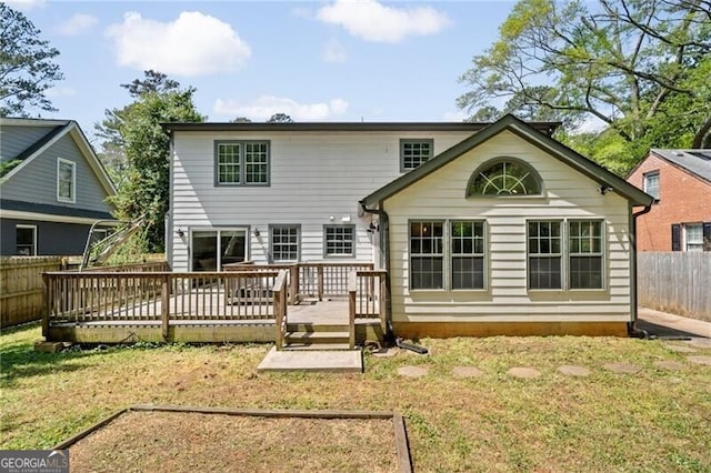 1535 Deerwood Dr, Decatur, GA 30030 - rear view of property with a wooden deck, a fenced backyard, and a yard