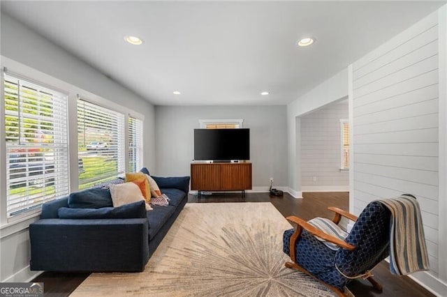 1535 Deerwood Dr, Decatur, GA 30030 - living room with recessed lighting, wood finished floors, a healthy amount of sunlight, and baseboards