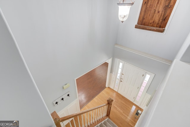 3095 Willow Park Dr, Dacula, GA 30019 - foyer with stairway, a high ceiling, and wood finished floors