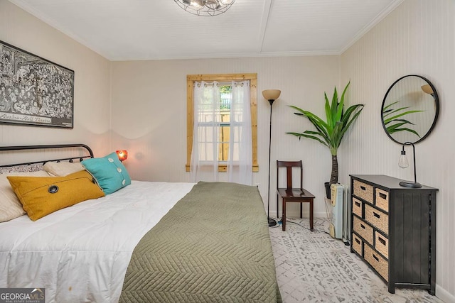 bedroom featuring crown molding