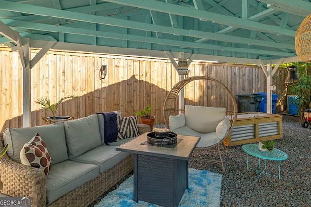 view of patio / terrace featuring outdoor lounge area, a gazebo, and fence private yard