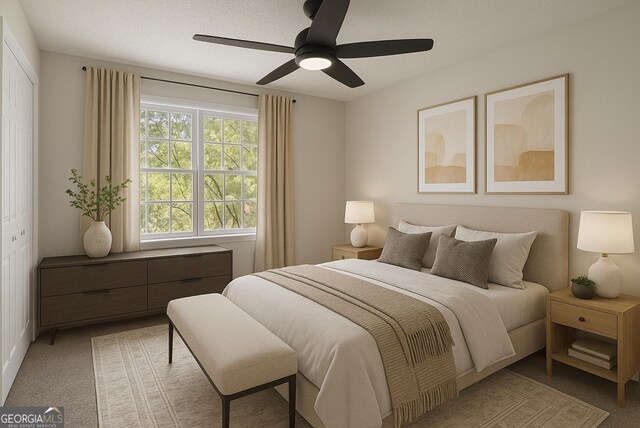 535 Emerald Pkwy, Sugar Hill, GA 30518 - carpeted bedroom with ceiling fan