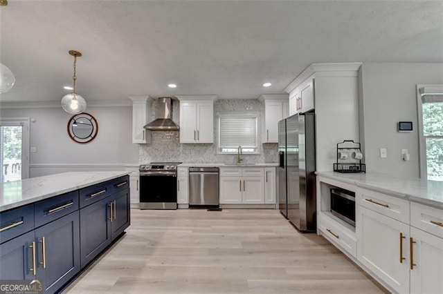 780 N Ola Rd, Mcdonough, GA 30252 - kitchen with backsplash, wall chimney exhaust hood, white cabinetry, and stainless steel appliances