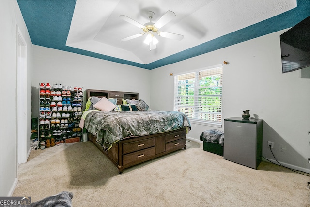 507 Lakeshore Dr, Stockbridge, GA 30281 - bedroom with a raised ceiling, a ceiling fan, and carpet