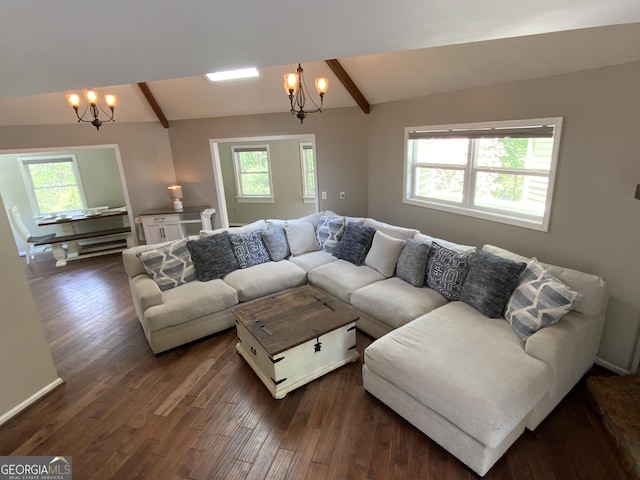 426 Shenendoa Dr, Ellijay, GA 30540 - living room featuring a chandelier, plenty of natural light, and dark wood-type flooring