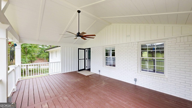 deck with a ceiling fan