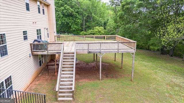 60 Heritage Keep, Covington, GA 30016 - view of green lawn featuring stairs and a wooden deck
