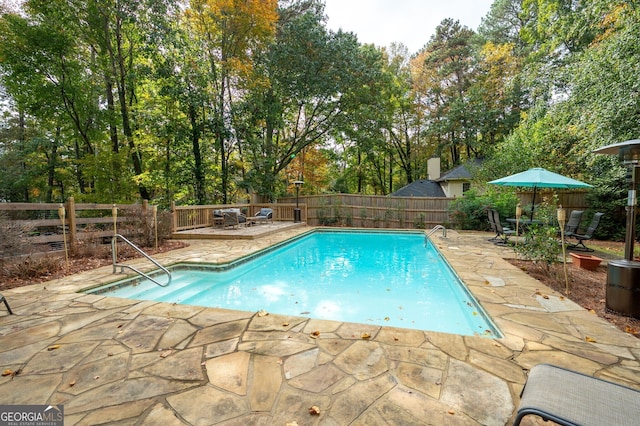 view of pool with a fenced backyard, a patio, and a fenced in pool