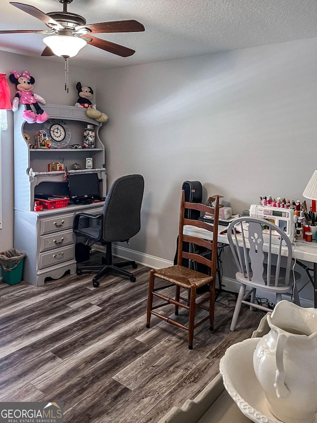 99 Mcmillian Ct, Winder, GA 30680 - home office with wood finished floors, a textured ceiling, baseboards, and ceiling fan