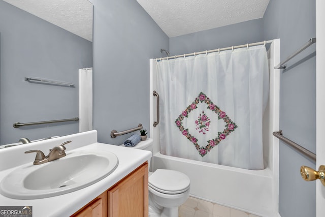 1220 Skipping Rock Ln SW, Grayson, GA 30017 - bathroom featuring vanity, a textured ceiling, shower / bath combo, and toilet