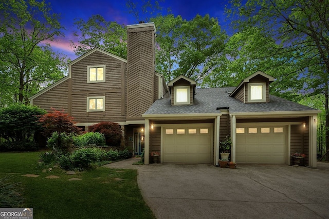4761 Gateway Ln, Flowery Branch, GA 30542 - view of front of property featuring a chimney, concrete driveway, roof with shingles, and a front yard
