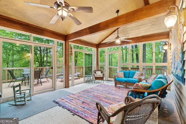 4761 Gateway Ln, Flowery Branch, GA 30542 - sunroom / solarium featuring ceiling fan, an outdoor living space, vaulted ceiling, and outdoor dining area