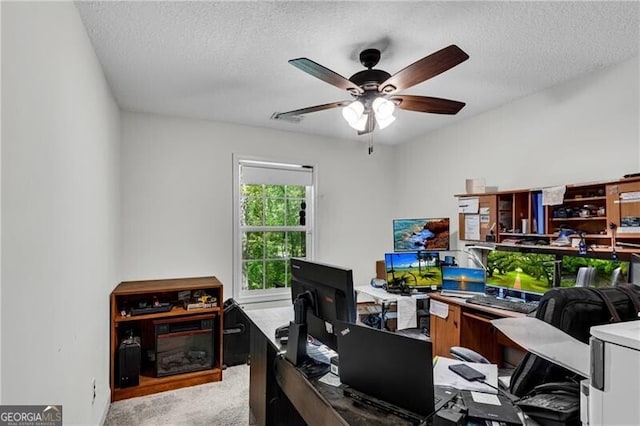 12 Mulberry Rd, Winder, GA 30680 - home office featuring a ceiling fan, a textured ceiling, and light colored carpet