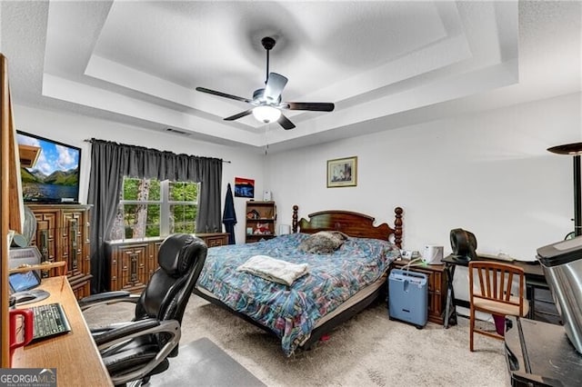 12 Mulberry Rd, Winder, GA 30680 - bedroom featuring a raised ceiling, carpet, a desk, and a ceiling fan