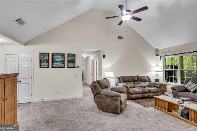 12 Mulberry Rd, Winder, GA 30680 - carpeted living room featuring high vaulted ceiling and ceiling fan