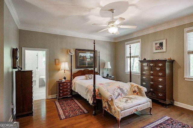 835 Timothy Rd, Athens, GA 30606 - bedroom with wood-type flooring, baseboards, ornamental molding, and a ceiling fan