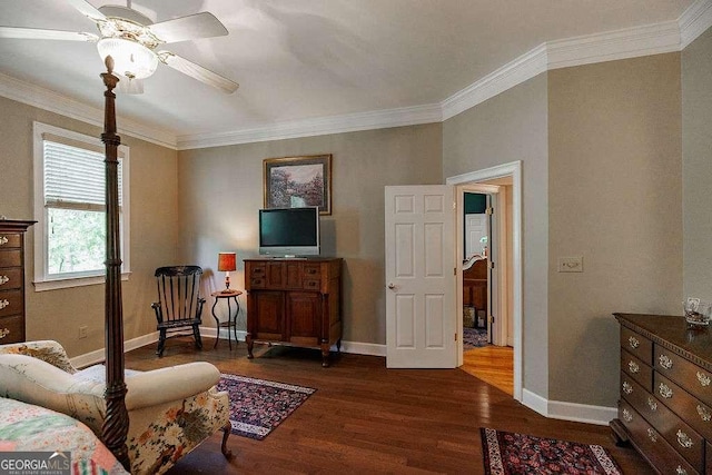 835 Timothy Rd, Athens, GA 30606 - living room featuring a ceiling fan, baseboards, crown molding, and wood finished floors