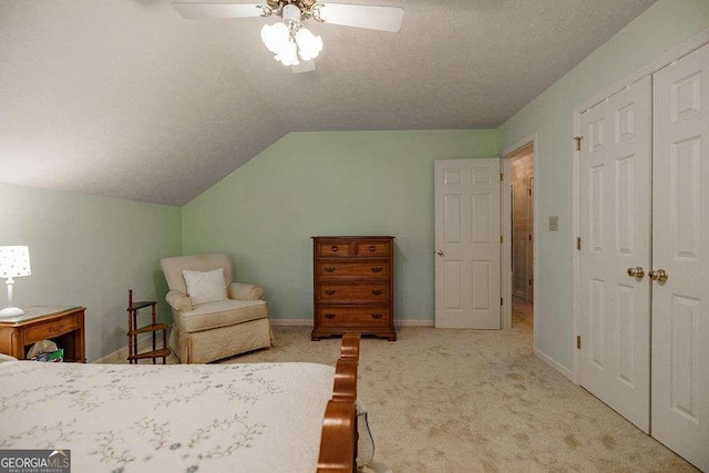 835 Timothy Rd, Athens, GA 30606 - bedroom featuring lofted ceiling, light carpet, baseboards, a textured ceiling, and ceiling fan