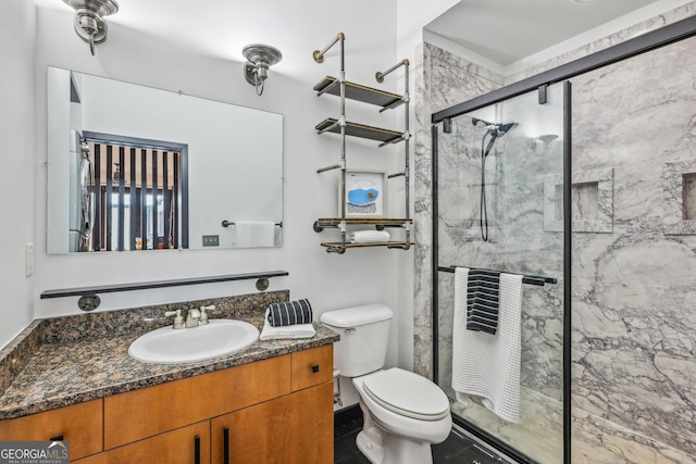 5300 Peachtree Rd Unit 3601, Atlanta, GA 30341 - bathroom with a marble finish shower, toilet, and vanity