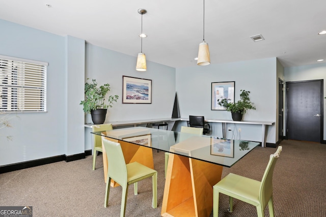 5300 Peachtree Rd Unit 3601, Atlanta, GA 30341 - kitchen with carpet flooring, recessed lighting, baseboards, pendant lighting, and a desk