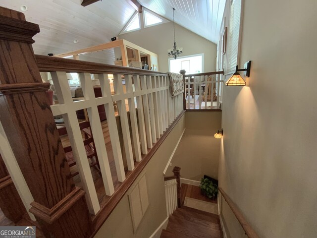 522 Satsuma Ct S, Ellijay, GA 30540 - stairway with a chandelier and vaulted ceiling