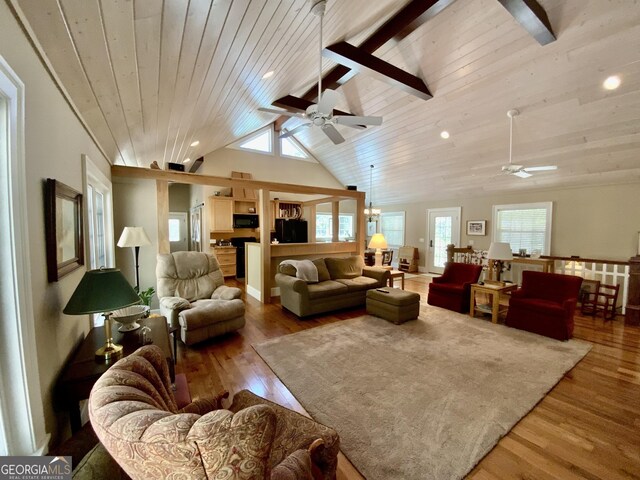 522 Satsuma Ct S, Ellijay, GA 30540 - living area featuring ceiling fan, wood finished floors, recessed lighting, and wood ceiling