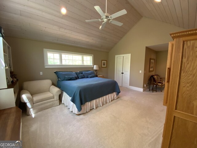 522 Satsuma Ct S, Ellijay, GA 30540 - bedroom with lofted ceiling, light colored carpet, wooden ceiling, a ceiling fan, and recessed lighting