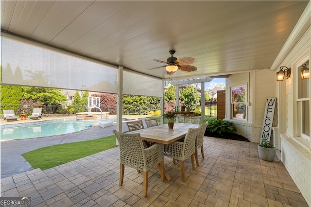 7390 Canter Run, Cumming, GA 30040 - view of patio / terrace with a ceiling fan and a pool with connected hot tub