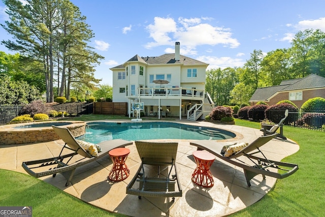 7390 Canter Run, Cumming, GA 30040 - view of pool with stairs, an in-ground hot tub, a fenced backyard, and a deck