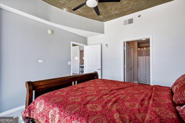 bedroom with a ceiling fan and visible vents