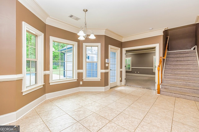 60 Fischer Trce, Newnan, GA 30265 - foyer featuring a notable chandelier, crown molding, and light tile patterned floors