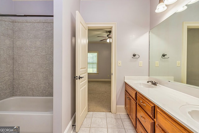 60 Fischer Trce, Newnan, GA 30265 - full bath with a sink, double vanity, baseboards, a ceiling fan, and tile patterned flooring