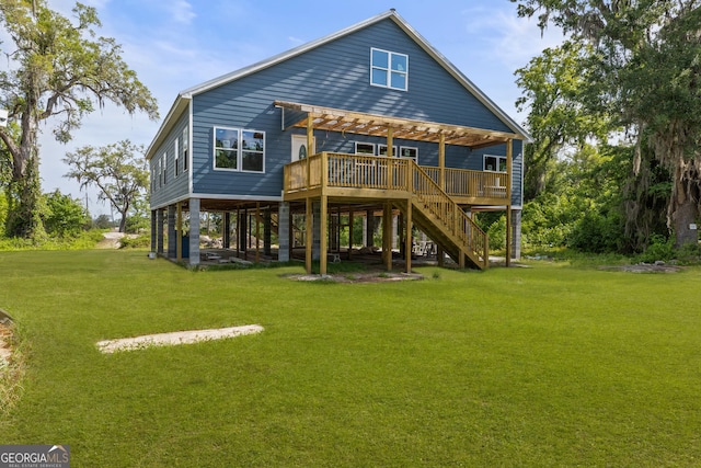 67 Bermuda Bluff Ln, Midway, GA 31320 - rear view of property with a wooden deck, stairway, and a yard