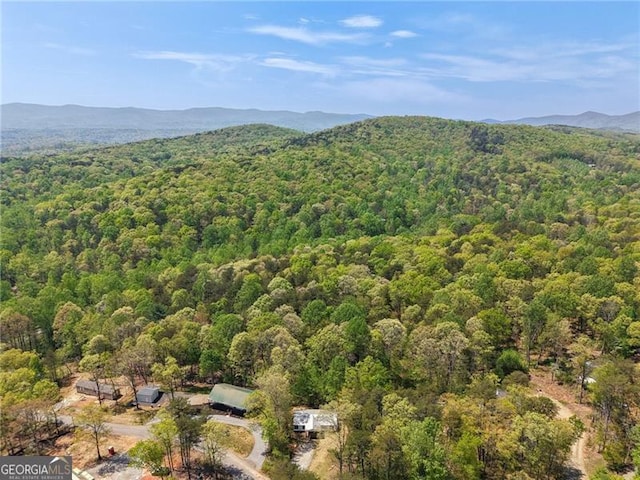 birds eye view of property featuring a view of trees and a mountain view