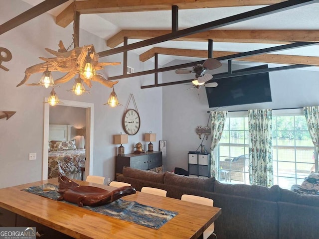 471 Getaway Ln, Baxley, GA 31513 - living area featuring high vaulted ceiling, a ceiling fan, and beam ceiling