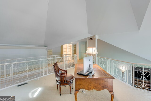 2436 Hawthorne Ln, Gainesville, GA 30506 - carpeted home office with lofted ceiling