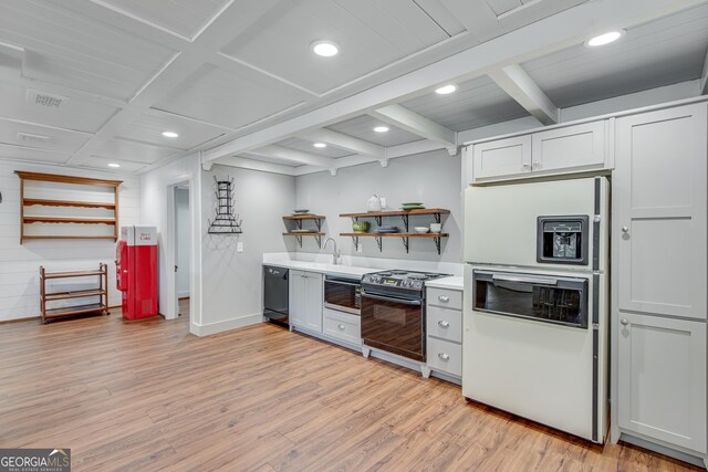2436 Hawthorne Ln, Gainesville, GA 30506 - kitchen featuring black appliances, open shelves, light wood-style floors, light countertops, and recessed lighting