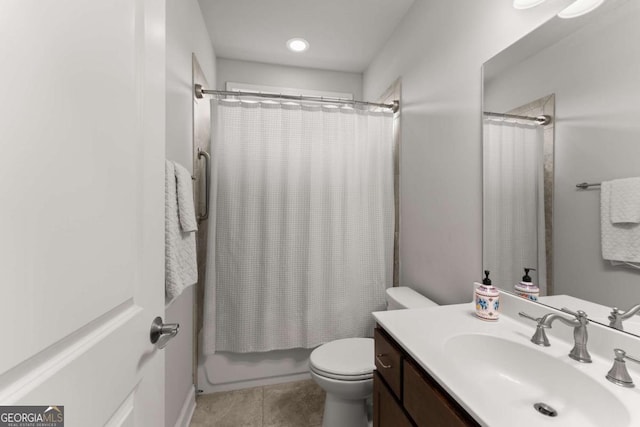 4815 Amble Trce, Cumming, GA 30040 - full bathroom featuring vanity, toilet, shower / bath combo, tile patterned flooring, and recessed lighting