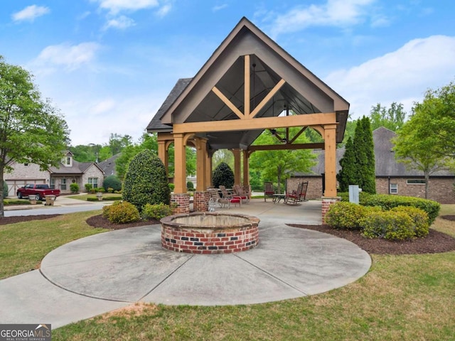 4815 Amble Trce, Cumming, GA 30040 - view of home's community featuring a gazebo, an outdoor fire pit, a yard, and a patio area