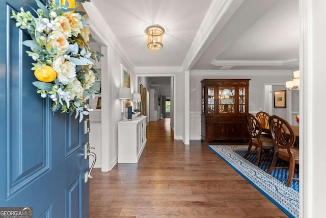 4815 Amble Trce, Cumming, GA 30040 - entryway featuring wood finished floors, ornamental molding, and a chandelier