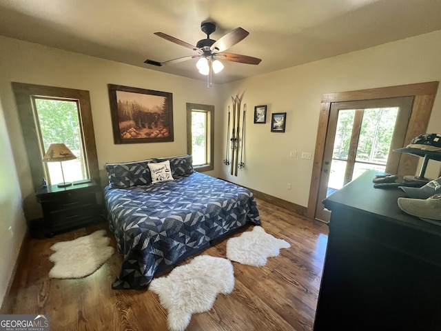 54 Lodge Ground Ln, Hawkinsville, GA 31036 - bedroom featuring multiple windows, wood finished floors, and access to outside
