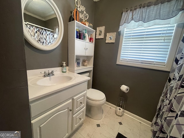 full bathroom featuring tile patterned flooring, baseboards, toilet, and vanity