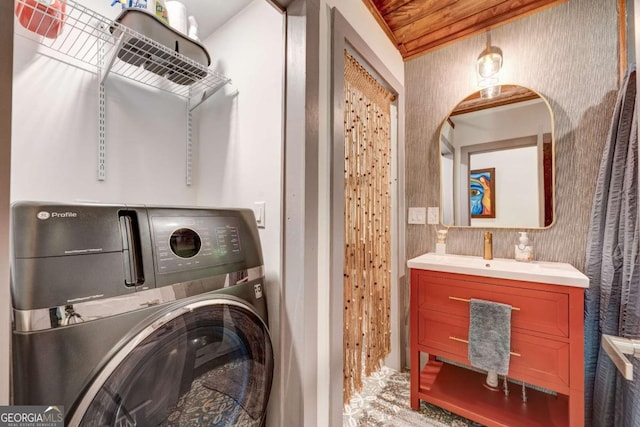 361 Rising Star Rd Unit 14, Ellijay, GA 30536 - laundry area with washer / dryer and wood ceiling