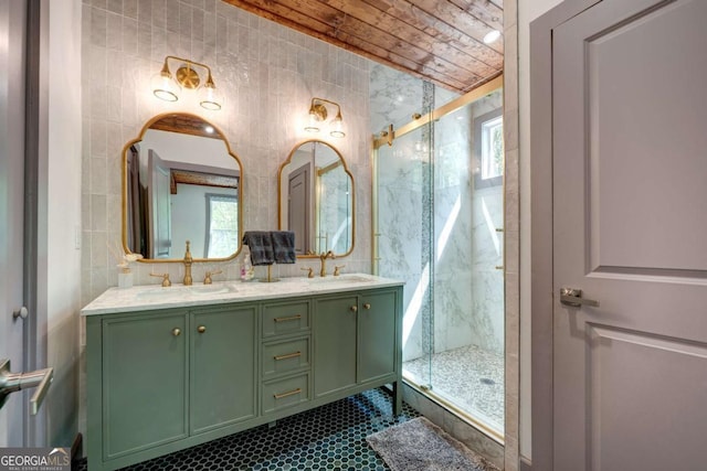 361 Rising Star Rd Unit 14, Ellijay, GA 30536 - bathroom featuring tile walls, a healthy amount of sunlight, and a marble finish shower