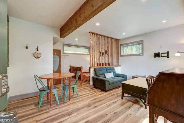 361 Rising Star Rd Unit 14, Ellijay, GA 30536 - living room with light wood finished floors, beam ceiling, and recessed lighting