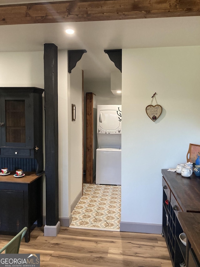 361 Rising Star Rd Unit 14, Ellijay, GA 30536 - corridor featuring stacked washer and clothes dryer, wood finished floors, and recessed lighting