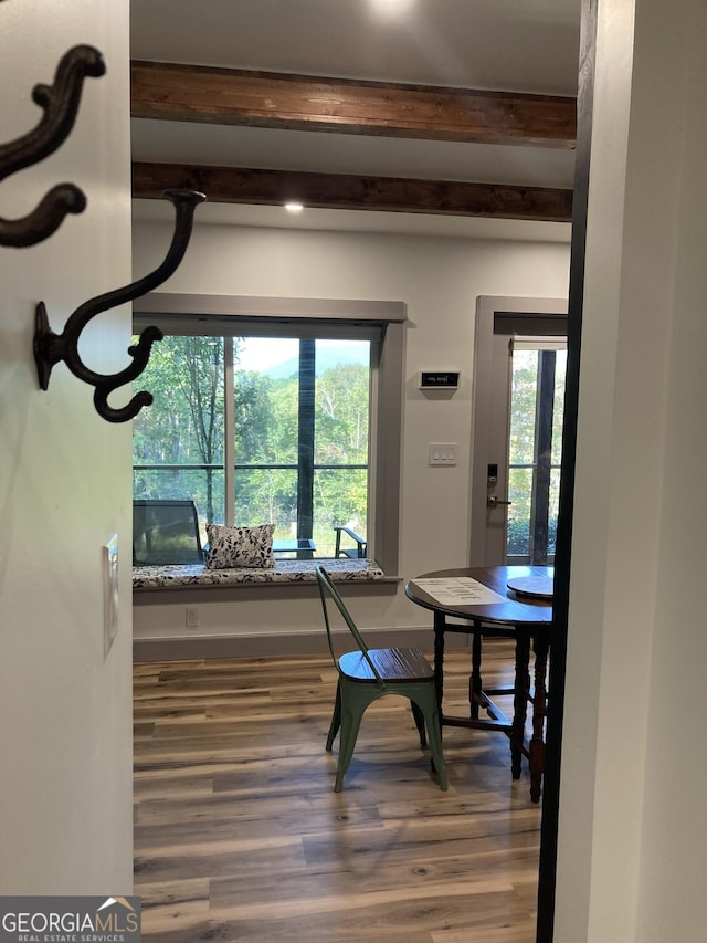 361 Rising Star Rd Unit 14, Ellijay, GA 30536 - dining area with beam ceiling and wood finished floors